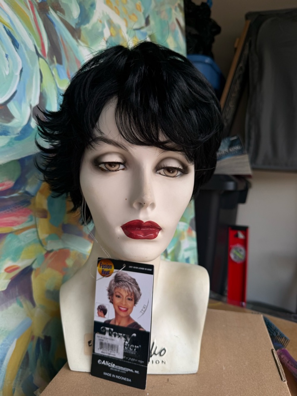 Short Layered Black Women's Wig with Side-Swept Bangs